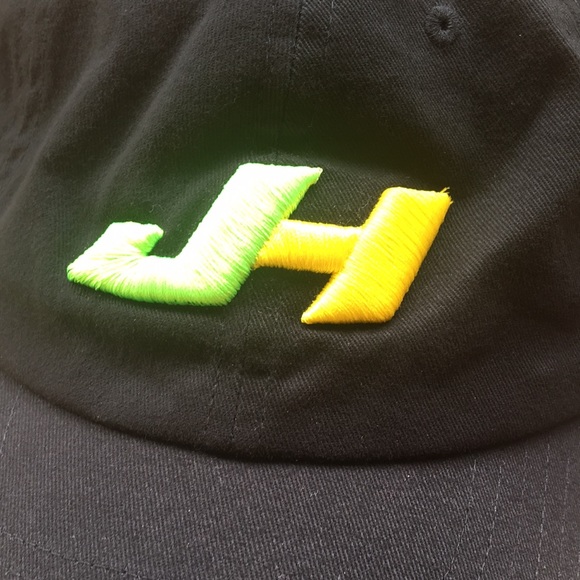 JH full 6 panel black baseball style hat adjustable back strap cap - Picture 2 of 9